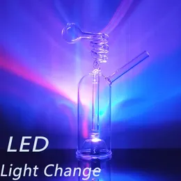 LED-Leuchten ändern transparentes Glas Shisha Spirale Rauchpfeife Rauch Shisha Diposable Glaspfeifen Ölbrenner Aschefänger Bong Percolater Bubbler Geschenke