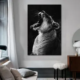 Lion Animal Plakaty Czarno-białe Płótno Malowanie Wall Art do salonu Sypialnia Dekoracyjne zdjęcia Brak ramki