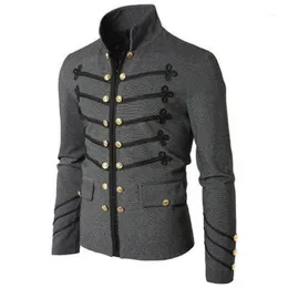 Męskie Kurtki Retro Mens Jacket Slim Size Plus 2021 Gotycki Brocade Stand Collar Frock Płaszcz Steampunk Wiktoriański Rano Znosić1