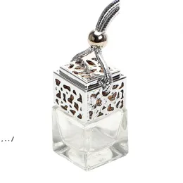 Cube Hollow Car Perfume Bottle Rearview Ornament Hanging Air Freshener For Essential Oils Diffuser Fragrance Empty Glass Bottle RRF10942