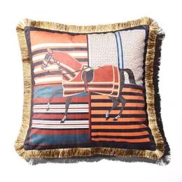 Cushion/Decorative Pillow Croker Horse European Style Luxury Velvet Double-sided Print Tassel Sofa Cushion Cover Pillowcase Without Core Off