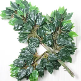 12Pcs 60CM Green Leaves Silk Artificial White Banyan Tree Leaf Fake Plant Branch Home Wedding Garden Backdrop Wall Hanging De