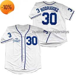 Custom Men Women kids THE Sandlot 30 ROORIGUEZ jersey Embroidery white blue font Hip-hop Street culture Any Name Number