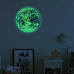 Luminous Earth Digital Wall Clock for Home Decor Living Room Bedroom Round Art Quartz Watch Acrylic Fluorescent Decoration Clock 210930