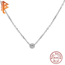 Belawang 100% 925 Sterling Prata pequena rodada de cristal pingente colar elegante colar para mulheres jóias de casamento q0531