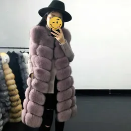 Faux Fur Coat Vinter Kvinnor 2020 Mode Casual Warm Slim Ärmlös Lång Faux Fox Fur Vest Vinterfickor Jacka Kvinnor 5XL Y0829