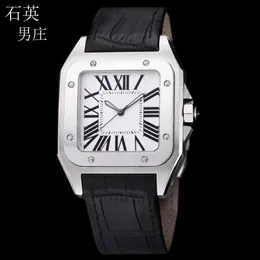 CAR Square Watches 41mm / 36mm White Stainless Steel Automatic Mechanical Watches Case and Leather Bracelet Fashion Mens Male Wristwatch