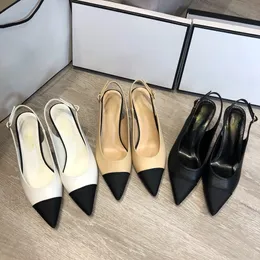 Kvinnor Sandaler Classics Color Matching Heel-Höjd 6cm Höghälsade skor för damer 2 pärlor i mitten av den tunna hälen