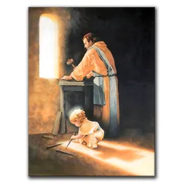Мальчик Иисус Нейтл шиповники в столярном магазине Иосифа Винтажный стена Арта Религиозное плакат Христианский холст