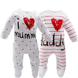 Bebek Giysileri Kız Erkek Uzun Kollu I Aşkım Baba Mumya Tulum Babygrow Sleepsuits Bebek Romper Bodysuit Outfit D30 210309