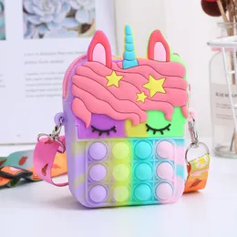 Fidget Sensory Bubble Shoulder Bag Toys Party Cellphone Straps Finger Push Phone Pouch Case Change Coin Purse Decompression Unicorn 0791