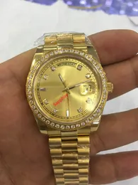 高品質の18Kイエローゴールドダイヤモンドダイヤルベゼル18038ウォッチ自動メンズウォッチ腕時計オリジナルボックス