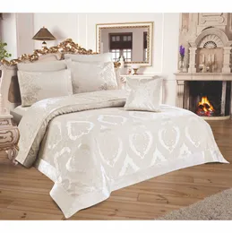 Lyxigt sängkläder Ställ Broderi Satin Bed Linne Bomull Bäddsugare Klädsel Blankett Jacquarted BedClothes Cover PillowCase 6PCS 210615