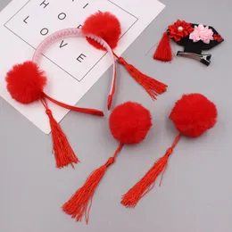 Hair Accessories Children Hairball Tassel Hairpin Band For Baby Girls Princess Clips Headdress Gift Year China Red