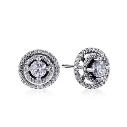 Stud 100% S925 Silver Sparkle Double Ring Moda Destacável Brincos Mulheres Dia de Casamento Presente DIY Charme Boutique Jóias