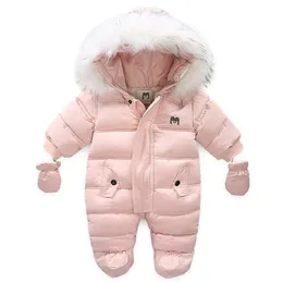 Geborenes Baby-Overall verdicken warm warm mit Handschuhen Fußabdeckungen Winter Jungen Schneeanzug Mantel in Fleece Säuglingsgroße Girlkleidung 220217
