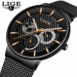 Lige моды мужские часы верхний бренд роскошный кварцевый часы мужчины повседневная стройная сетка сталь дата водонепроницаемые спортивные часы Relogio Masculino 210527