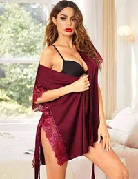 Kvinnors Multicolor Simulation Silk Dress Dance Charm Princess Bagged Fun Pajama Lace Up 211203