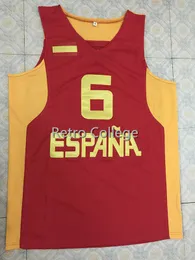 6 Ricky Rubio Team Spain Retro Throwback Stitched Embroidery Basketball Jerseysカスタマイズ任意のサイズ番号とプレイヤー名