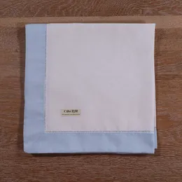 N037-SB-20: 4pieces White Dinner Napkins Sky Blue hem Ramie Cotton Blend Ladder Hemstitch table linen