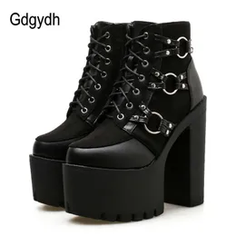 Gdgydh 2021 Spring Moda Motocykl Buty Kobiet Platformy Obcasy Przypadkowe Buty Sznurowanie Okrągłe Toe Buty Damskie Buty Jesienne Czarny Y0914