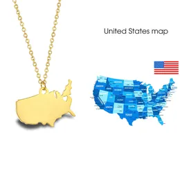 United States Map Necklace Simple Design National Topographic Map Titanium Steel 18K Guldpläterad In Kvinnors Clavicle Chain