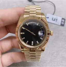 U1 Factory Steel Watches 40mm Diamond Set Gold Dial Fluted Bezel Ice Automatisk mekanisk rörelse Sapphire Glass President rostfri Mens Wristwatch