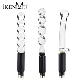 NXY Dildos 3XLR Connect For Sex Machinegun Glass Crystal Material Anal Beads Machine Gun Extend Adapter Toy iKenmu Shop 1120