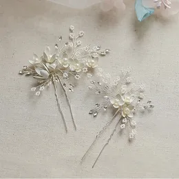 Jonnafe 2pcs/set Wedding Accessories Pins Silver Color Floral Bridal Headpiece Pearls Hair Jewelry For Women Party Prom