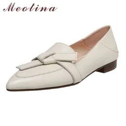 MEOTINA المرأة الأحذية المسطحة حقيقية جلد طبيعي لا أربطة الحذاء البيج غير الرسمي 220209