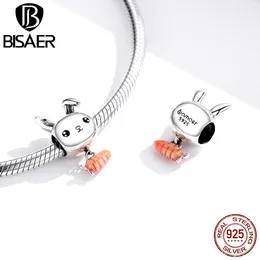 Bisaer 925 Sterling Prata Animal Bunny Encantos Coelho Cenoura Cenoura Pingente Fit Mulheres Original Pulseira S925 Jóias Presente Q0531