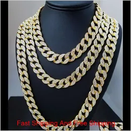 WHOSALE 16INCH 18INCH 20INCH 22INCH 24INCH 26INCH 28INCH 30INCE OUT RHINESTONE GOLD SILVER MIAMI CUBAN LINK CHAIN MEN HIPHOP 8O3R NUCKP