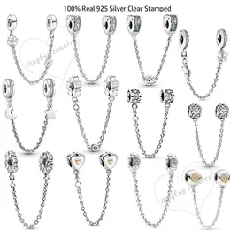 925 Sterling Silver Small Love Connection Safety Chain Charm per braccialetti compatibile con gioielli originali fai da te Q0531