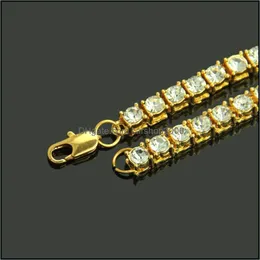 Łańcuchy naszyjniki wisiorki biżuterie 20 "1 rzędowy kryształ kryształ kryształ losowany w tenis punkowy naszyjnik męski hiphop złoty sliver kolor kolor
