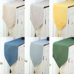 Modern Simple Cotton and Line Table Runner Solid Color cloths for Wedding Party Decortation 14 Colors Available 210628