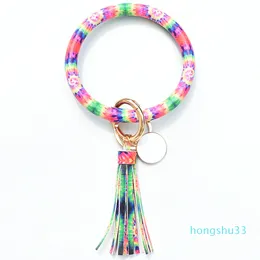 Moda-couro pulseira keychain pulseira pulseira criativa redonda anel chave grande círculo tassel chaveiro porta pulseira de bracelete para mulheres meninas meninas