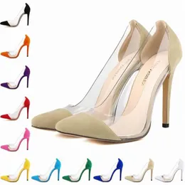 Dress Shoes 2021 Women's Thin High Heels Sexy Bride Party Wedding Pumps Pointed Toe Flock 11CM Slip On Mujer Bombas Size 35-42