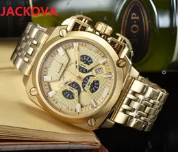 Все циферблаты рабочие секундомер Несколько часовой пояс Япония Кварцевые часы Мужчины Высокое качество Мужская нержавеющая сталь Большой дизайнер Бизнес-часы Montre Femme Reloj