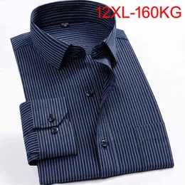 春の秋の仕事のビジネスの縞模様の男性のシャツ長袖の大きいサイズの特大8xlビジネスブルーのドレスシャツ9xl 10xl 12xl 14xl G0105