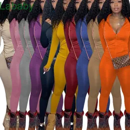 Mulheres Tracksuits Dois Peças Definir Designer Hoodie Color Sólido Manga Longa Zíper Jacket Calças Roupas Senhoras Casuais Sportwear 10 Cores