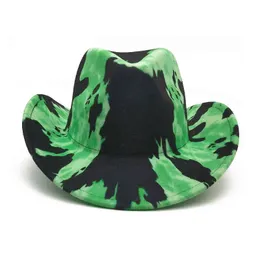 Hela fluorescerande gröna ridspots Kvinna sommar 2021 Hip Hop Retro Western Curly Cowboy Hat Panama