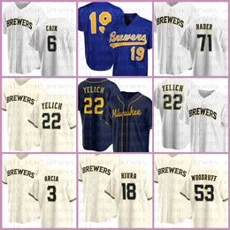 22 Christan Yelich Milwaukee Custom Brewers 야구 저지 Robin Yount Lorenzo Cain Orcia Arcia Keston Hiura Josh Hader Woodruff Orange