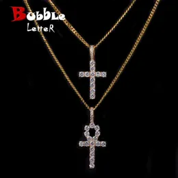 Ankh Cross Smycken Set Guldfärg Koppar Material Mäns Kvinnors Hip Hop Smycken Halsband H1022