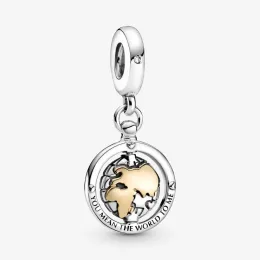 100% 925 Sterling Silver Heart Spinning World Dangle Charms Fit Pandora Original European Charm Bracelet Mode Kvinnor Bröllop Smycken Tillbehör