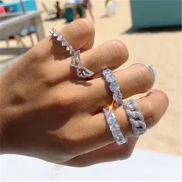 Jóias de luxo elegantes 925 prata esterlina multiformas topázio branco CZ anel de promessa de diamante para mulheres casamento anel de noiva presente
