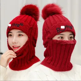 Зимние вязаные шапочки шапки флисовые толстые женщины Bobble Hats racoon из искусственного меха мяч POM Poms Cap Unisex Thermal Beanie Bonnet Открытый лыжный лыжный балаклав