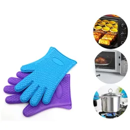 hot 50pcs Durable Silicone Oven Kitchen Glove Heat Resistant Colorful Cooking BBQ Grill Glove Oven Mitts Kitchen Gadgets T500468