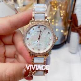 Nowa Moda Kobiety Geometryczne Zegarki Zegarki Naturalna Matka Pearl Dial Zegar Kwarcowy Kobiet Biały Czarny Ceramiczny Wrist Watch 33mm