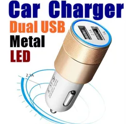 Metal Dual USB Port Car Charger Universal LED Laddningsadapter för smart telefon och Tablet PC