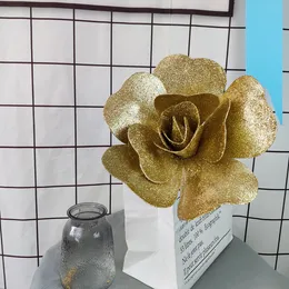 30/40 cm Glitter Złoty Proszek Pe Flower Duża Róża Sztuczne Kwiat Wedding Stage Dekoracji Boże Narodzenie Kwiaty